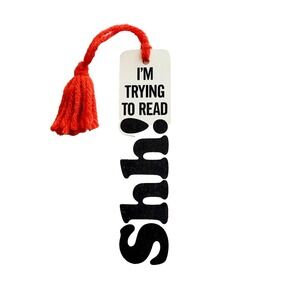 Vintage 70s Shh! Trying to Read Bookmark, red yarn tassel 1979 USA Antioch H-252